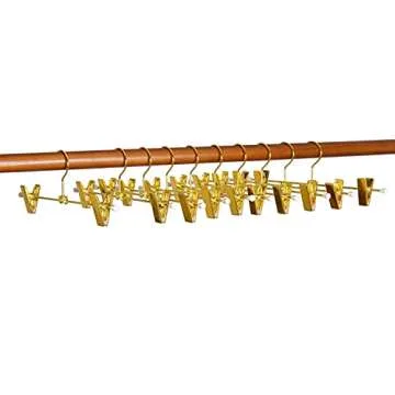Amber Home 10 Pack Shiny Gold 12 Inch Metal Pants Skirts Hanger, Sturdy for Slacks Trousers with 2 Adjustable Non Slip Clips and Swivel Hook (10 Pack)