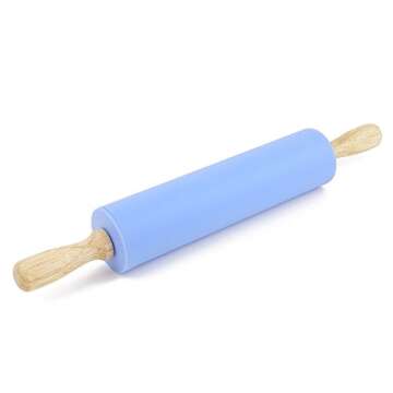 NASNAIOLL Silicone Rolling Pin Non Stick Surface Wooden Handle (Blue)