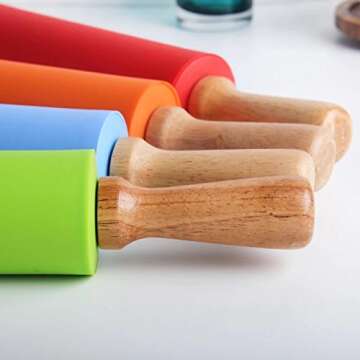 NASNAIOLL Silicone Rolling Pin Non Stick Surface Wooden Handle (Blue)