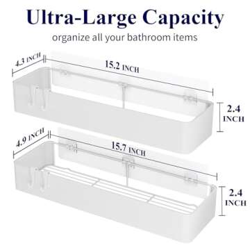 Kitsure X-Large Shower Caddy - 2 Pack Adhesive Shower Organizer, Rustproof Stainless Steel Shelves, ...