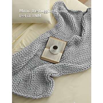 YnM Chunky Throw Blanket, Medium-Weight, Hand Knitted, Skin Friendly, Ventilated and Breathable, Mac...