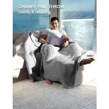 YnM Chunky Throw Blanket, Medium-Weight, Hand Knitted, Skin Friendly, Ventilated and Breathable, Machine Washable, Home Décor Piece for Couch, Sofa and Bed (Lunar Grey, 60x80 Inch)