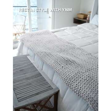 YnM Chunky Throw Blanket, Medium-Weight, Hand Knitted, Skin Friendly, Ventilated and Breathable, Machine Washable, Home Décor Piece for Couch, Sofa and Bed (Lunar Grey, 60x80 Inch)