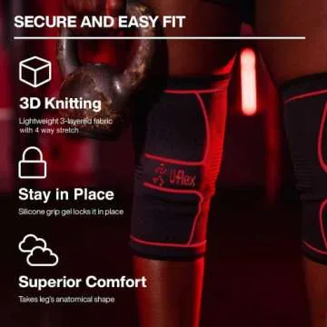 UFlex Athletics Knee Compression Sleeve Support for Women and Men - Knee Brace for Pain Relief, Fitness, Weightlifting, Hiking, Sports - Red, Large