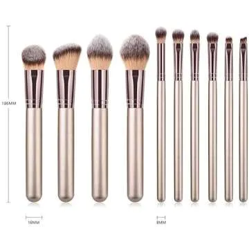 Hexue 10 pcs Champagne Gold Makeup Brush Set, 16 Total Makeup Brushes, No Shed, Cruelty-free, Silky feel, Plus Carrying Bag