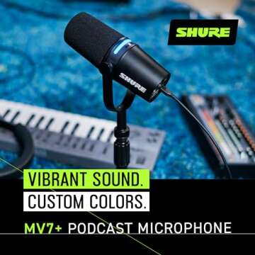 Shure MV7+ Podcast Dynamic Microphone. OBS Certified, Enhanced Audio, LED Touch Panel, USB-C & XLR Outputs, Auto Level Mode, Digital Pop Filter, Reverb Effects, Podcasting, Streaming, Recording -Black