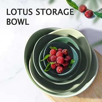 Notakia Salad Bowls, 5 Packs Serving Bowls Porcelain,Lotus Shaped Pasta Bowls, Dishwasher & Microwave Safe, Unique Ceramic Bowls for Salad, Soup, Ideal for Home and Restaurant (Green)
