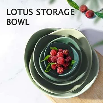 Notakia Salad Bowls, 5 Packs Serving Bowls Porcelain,Lotus Shaped Pasta Bowls, Dishwasher & Microwave Safe, Unique Ceramic Bowls for Salad, Soup, Ideal for Home and Restaurant (Green)