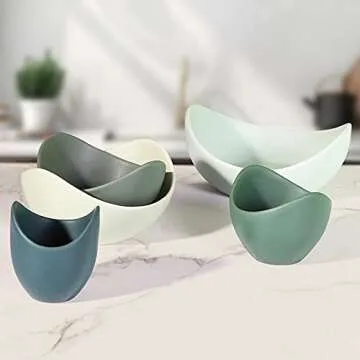 Notakia Salad Bowls, 5 Packs Serving Bowls Porcelain,Lotus Shaped Pasta Bowls, Dishwasher & Microwave Safe, Unique Ceramic Bowls for Salad, Soup, Ideal for Home and Restaurant (Green)