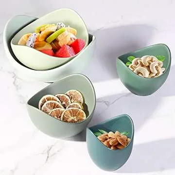 Notakia Salad Bowls, 5 Packs Serving Bowls Porcelain,Lotus Shaped Pasta Bowls, Dishwasher & Microwave Safe, Unique Ceramic Bowls for Salad, Soup, Ideal for Home and Restaurant (Green)