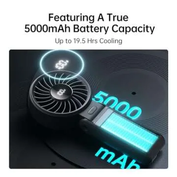 JISULIFE Handheld Fan Life7 – Ultimate Flexibility: High-Power Motor, LED Display, 5000mAh Rechargeable, 5-Speed, Foldable Design, 3-IN-1 Portable Hand/Desk/Neck Fan for Travel, Gift for Women (Black)