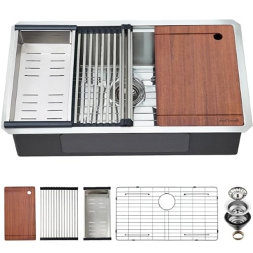 EcoChannels Undermount Kitchen Sink, 33 x 19 x 10 Inch Sink Kitchen 16 Gauge Stainless Steel Kitchen...