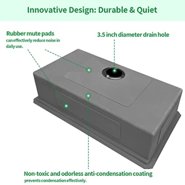 EcoChannels Undermount Kitchen Sink, 33 x 19 x 10 Inch Sink Kitchen 16 Gauge Stainless Steel Kitchen Sinks Single Bowl Workstation Sink with Cutting Board