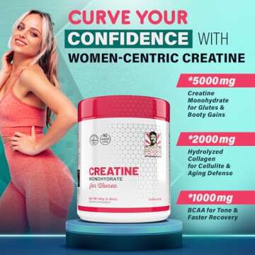5g Creatine Monohydrate Powder Optimized for Women Booty Gain +2000mg Collagen +1g BCAA 2:1:1 (No Fillers) Supports Lean Muscles & Recovery, Pump, Energy & Stamina - Micronized, Natural & Made in USA