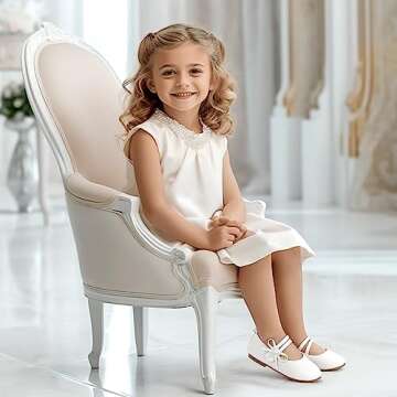 PANDANINJIA Naomi Girls Dress Shoes Mary Jane Ballet Flats Flower Girl Wedding Party Communion Shoes for Toddler Little Kid Big Kid (White Pu, 8 M US Toddler)