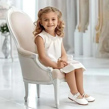 PANDANINJIA Naomi Girls Dress Shoes Mary Jane Ballet Flats Flower Girl Wedding Party Communion Shoes for Toddler Little Kid Big Kid (White Pu, 8 M US Toddler)