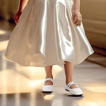 PANDANINJIA Naomi Girls Dress Shoes Mary Jane Ballet Flats Flower Girl Wedding Party Communion Shoes for Toddler Little Kid Big Kid (White Pu, 8 M US Toddler)