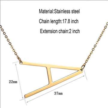 Sideways Initial Necklace 18K Gold Plated Stainless Steel Large Letter A Necklace Big Initial Pendant Monogram Name Necklace for Women