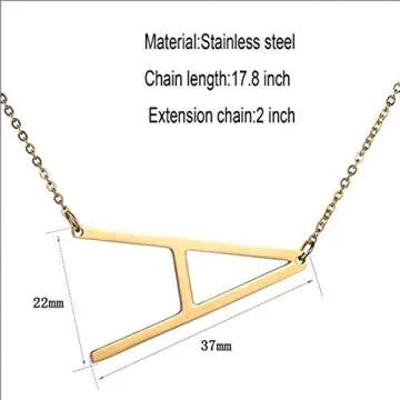 Sideways Initial Necklace 18K Gold Plated Stainless Steel Large Letter A Necklace Big Initial Pendant Monogram Name Necklace for Women