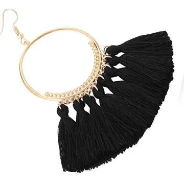D EXCEED Stylish Gold Tassel Hoop Earrings for Women