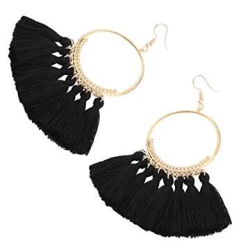 D EXCEED Stylish Gold Tassel Hoop Earrings for Women