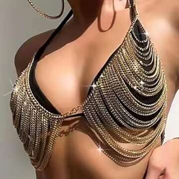 YWCUTE Women's sexy Body Chain Multi layer Chest Chain Fashion gold bra Chain Accessories Gift Body ...