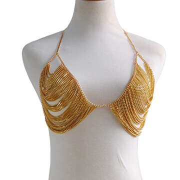 YWCUTE Women's sexy Body Chain Multi layer Chest Chain Fashion gold bra Chain Accessories Gift Body Jewelry(gold-1015)
