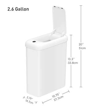 EKO Automatic Bathroom Trash Can with Lid, 2.6 Gallon Slim Touchless Garbage Can, Waterproof Motion ...