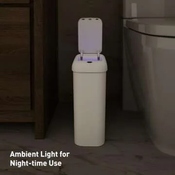 EKO Automatic Bathroom Trash Can with Lid, 2.6 Gallon Slim Touchless Garbage Can, Waterproof Motion Sensor Trash Bin for Bathroom, Office, Kitchen, White