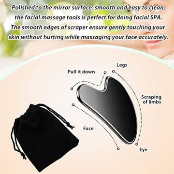 Nuanchu Stainless Steel Gua Sha Facial Tools Guasha for Face Metal Gua Sha Tighten Skin Massage Guasha Beauty Tool for Body Eyes Neck Massager with Travel Pouch Skin Care Gifts (Black)