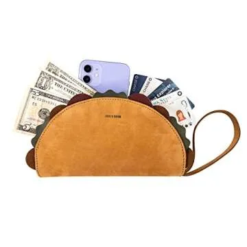 Hide & Drink, Multipurpose Taco Shape Wallet, Make Up Organizer, Cash Holder, Earphones Case, Money Organizer, Full Grain Leather, Handmade Travel Accessories, Old Tobacco