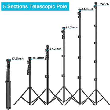 Selfie Stick Tripod,55" Phone Tripod Camera Tripod Extendable Phone Camera Selfie Stick with Tripod Stand and Wireless Remote Shutter for iPhone Andriod Phones, Smart Phones, Digital Cameras