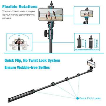 Selfie Stick Tripod,55" Phone Tripod Camera Tripod Extendable Phone Camera Selfie Stick with Tripod Stand and Wireless Remote Shutter for iPhone Andriod Phones, Smart Phones, Digital Cameras