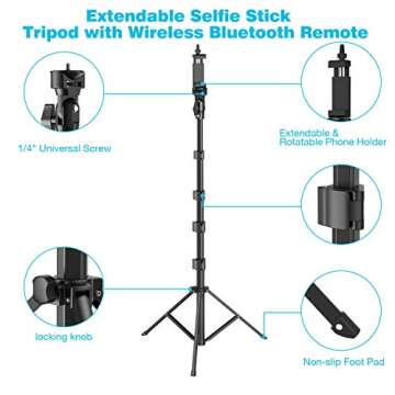 Selfie Stick Tripod,55" Phone Tripod Camera Tripod Extendable Phone Camera Selfie Stick with Tripod Stand and Wireless Remote Shutter for iPhone Andriod Phones, Smart Phones, Digital Cameras