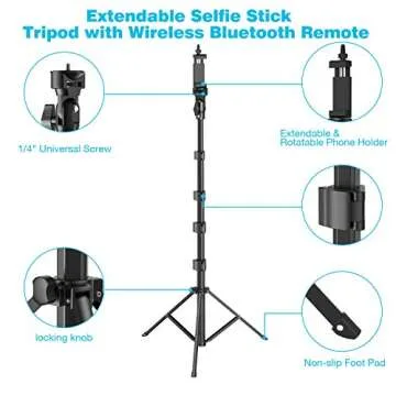 Selfie Stick Tripod,55" Phone Tripod Camera Tripod Extendable Phone Camera Selfie Stick with Tripod Stand and Wireless Remote Shutter for iPhone Andriod Phones, Smart Phones, Digital Cameras