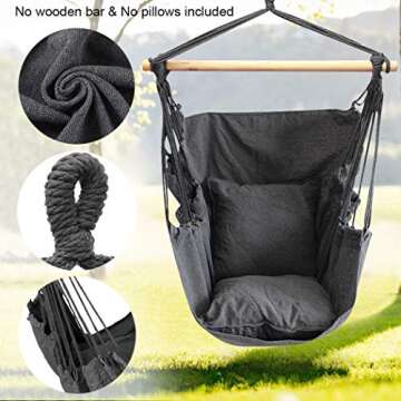 Hammock Chair Hanging Rope Swing Seat for Indoor Outdoor, Sturdy Cotton Weave Hammock Swing, Max 300...