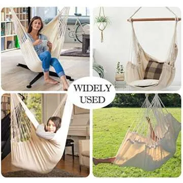 Hammock Chair Hanging Rope Swing Seat for Indoor Outdoor, Sturdy Cotton Weave Hammock Swing, Max 300Lbs Hanging Hammock Chair (Pole and Pillows NOT Included, Gray)