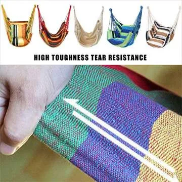 Hammock Chair Hanging Rope Swing Seat for Indoor Outdoor, Sturdy Cotton Weave Hammock Swing, Max 300Lbs Hanging Hammock Chair (Pole and Pillows NOT Included, Gray)