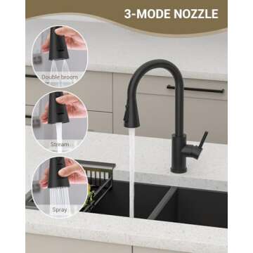 Matte Black Kitchen Faucet with Pull Down Sprayer and Soap Dispenser, DAYONE Single Handle High Arc Stainless Steel Kitchen Faucet Tap, with Escutcheon & 3 Functions, DAY-APS257MB
