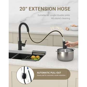 Matte Black Kitchen Faucet with Pull Down Sprayer and Soap Dispenser, DAYONE Single Handle High Arc Stainless Steel Kitchen Faucet Tap, with Escutcheon & 3 Functions, DAY-APS257MB