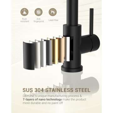 Matte Black Kitchen Faucet with Pull Down Sprayer and Soap Dispenser, DAYONE Single Handle High Arc Stainless Steel Kitchen Faucet Tap, with Escutcheon & 3 Functions, DAY-APS257MB