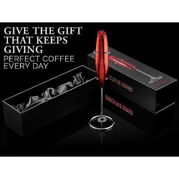 Zulay Executive Series Ultra Premium Gift Milk Frother For Coffee with Deluxe, Radiant Finish - Coffee Frother Handheld Foam Maker - Electric Milk Frother Handheld For Lattes Premium UV Red