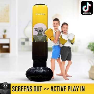 Ninja Punching Bag for Box Accessories Kids Boys Girls 4-8 8-12 Years Old Birthday Gifts Party Boxing Bag Inflatable Toys Karate Equipment Bounce Dummy Man Toy - Yellow