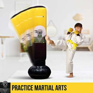 Ninja Punching Bag for Box Accessories Kids Boys Girls 4-8 8-12 Years Old Birthday Gifts Party Boxing Bag Inflatable Toys Karate Equipment Bounce Dummy Man Toy - Yellow