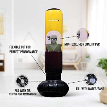 Ninja Punching Bag for Box Accessories Kids Boys Girls 4-8 8-12 Years Old Birthday Gifts Party Boxing Bag Inflatable Toys Karate Equipment Bounce Dummy Man Toy - Yellow