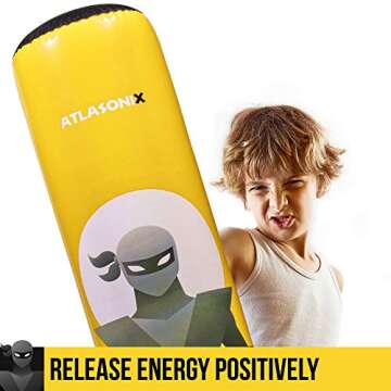 Ninja Punching Bag for Box Accessories Kids Boys Girls 4-8 8-12 Years Old Birthday Gifts Party Boxing Bag Inflatable Toys Karate Equipment Bounce Dummy Man Toy - Yellow