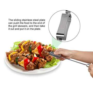 Barbecue Skewers, 17.7 Inch Long Stainless Steel Flat BBQ Kabob Skewer with Buckle, Meat Skewers with Push Bar- Kabob Skewers with Storage Bag- Heavy Duty Stainless Steel Skewer Sticks for Camping