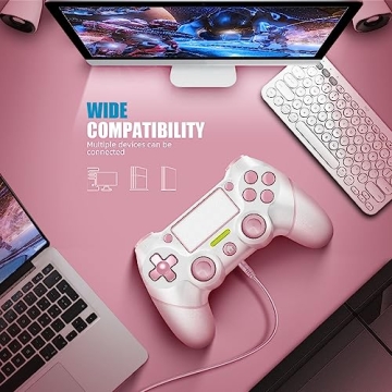 AceGamer Wireless PS4 Controller Pink-White Non-Slip Grip