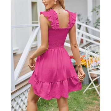 QegarTop Sundresses for Women 2024 Beach Dresses for Teen Casual Summer Smocked Short Tube Flowy Dress Hot Pink