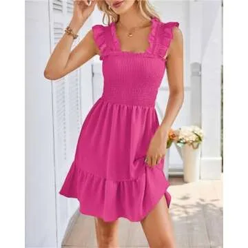 QegarTop Sundresses for Women 2024 Beach Dresses for Teen Casual Summer Smocked Short Tube Flowy Dress Hot Pink